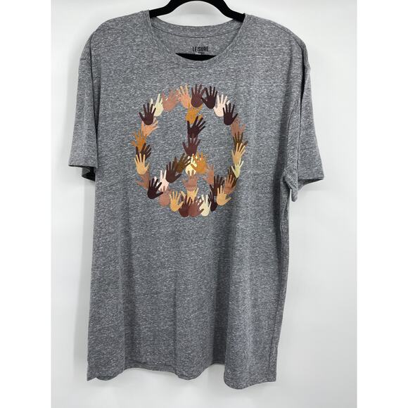 Leisure Lounge Unisex Gray Peace And Unity Hands T-Shirt Tees NEW Size Large - Picture 1 of 9